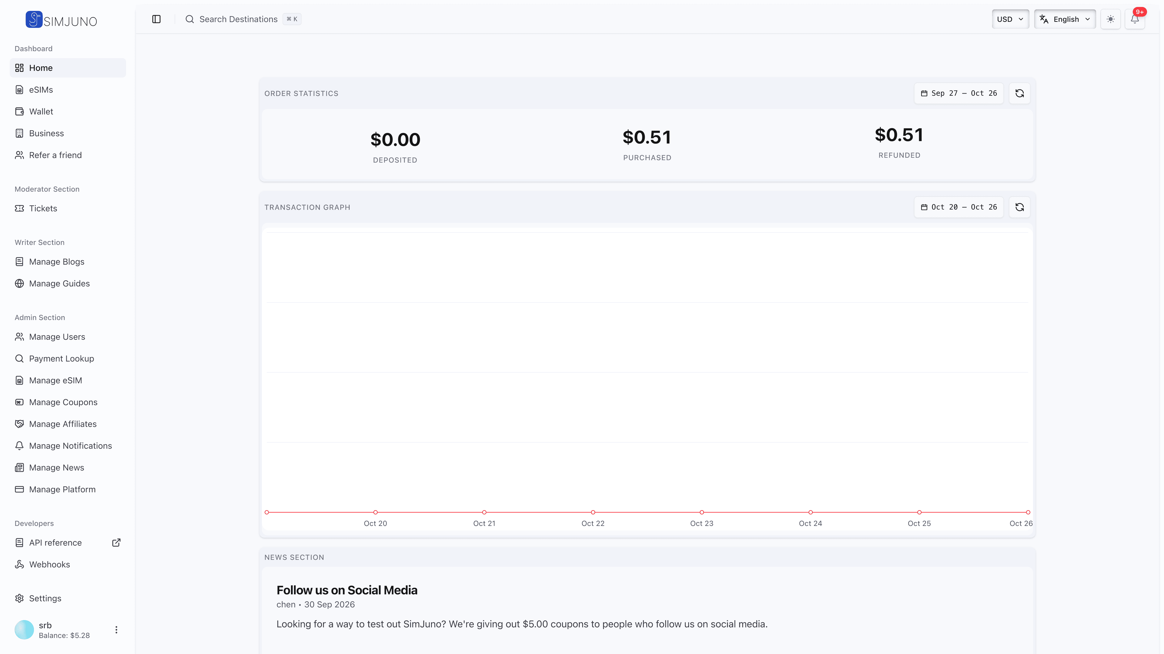 SimJuno dashboard