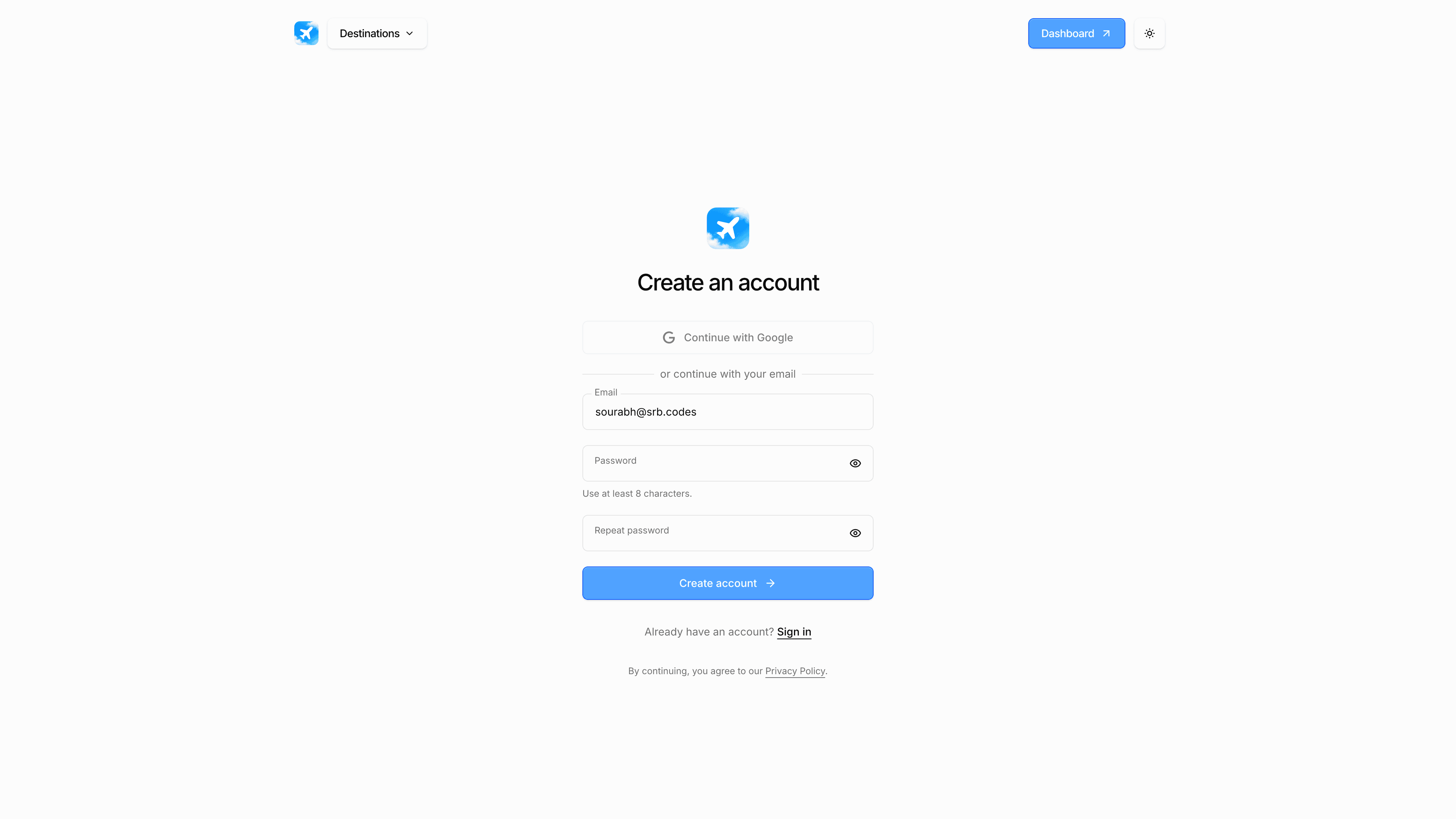 SimJuno template sign-up